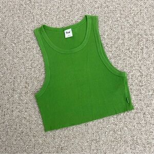 TNA Ribbed Green Cotton Cropped Tank Top